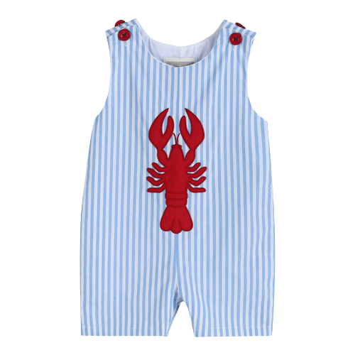 Blue Striped Crawfish Applique Shortall