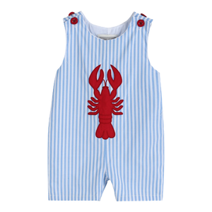 Blue Striped Crawfish Applique Shortall