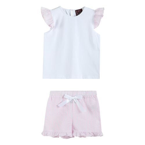 White and Pink Seersucker Top and Shorts