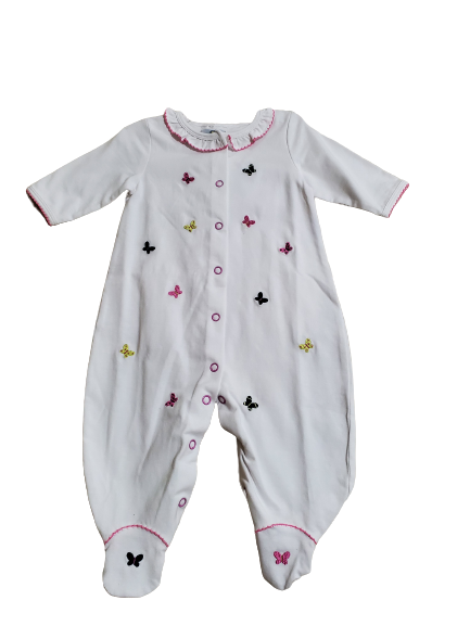 White w/Pink Butterfly Footed Playsuit