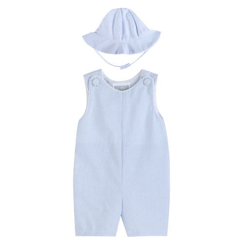 Light Blue Seersucker Romper and Sunhat