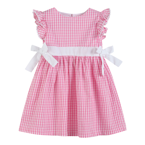 Light Pink Striped Gingham Ruffle Bow Dress