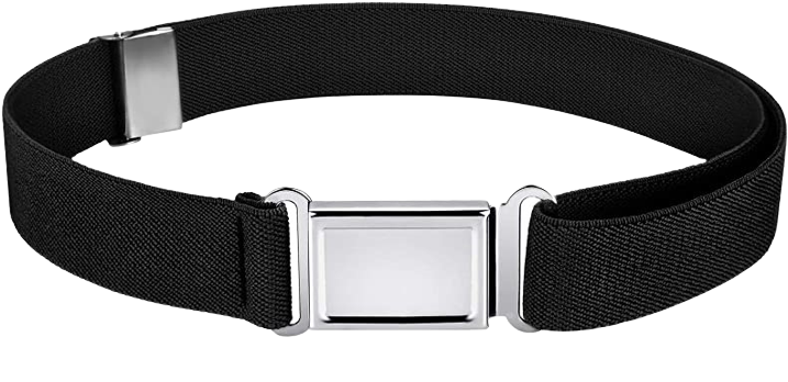Adjustable Polyester Stretch Black Belt With Iron Silver Polished Metal Magnetic Buckle
