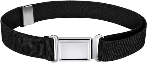 Adjustable Polyester Stretch Black Belt With Iron Silver Polished Metal Magnetic Buckle