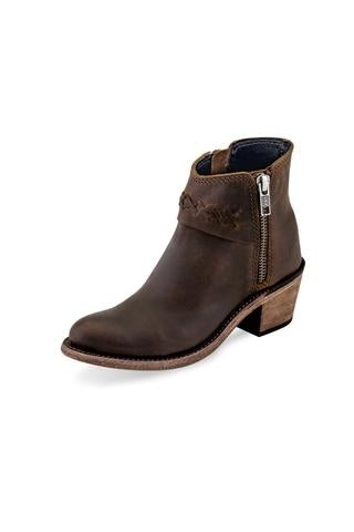Old West Dark Brown Kids Girls Leather Ankle Fashion Boots