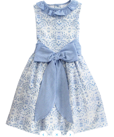 Egg Print/Blue Check Seeersucker  Dress