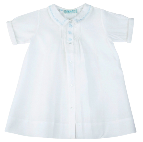 Boys Train Embroidery Folded Daygown, White