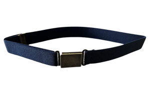 Adjustable Polyester Stretch Belt Navy With Iron Brush Finished Metal Magnetic Buckle