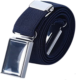 Adjustable Polyester Stretch Navy Belt With Iron Silver Polished Metal Magnetic Buckle