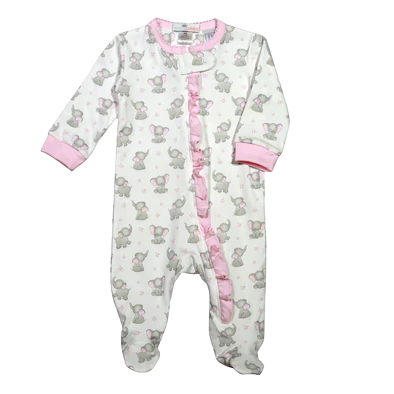 Pink Elephant Pima Zipper Footie