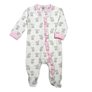 Pink Elephant Pima Zipper Footie