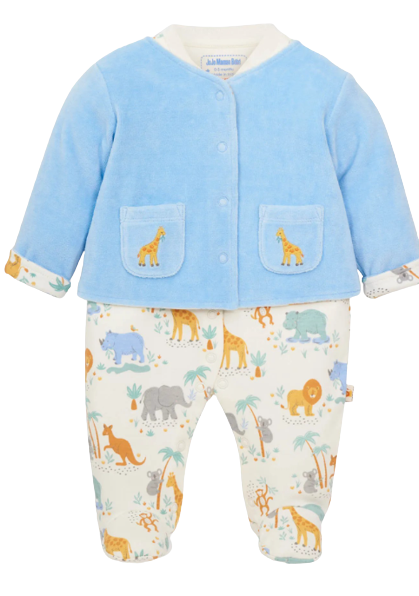 2-PIECE BLUE SAFARI BABY SLEEPSUIT & JACKET SET