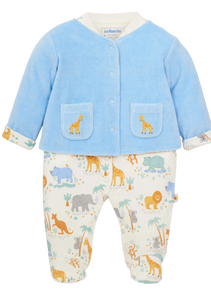 2-PIECE BLUE SAFARI BABY SLEEPSUIT & JACKET SET