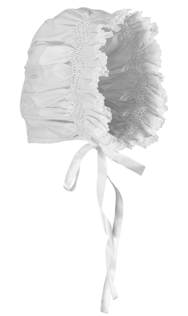Girls Smocked Lace Bonnet, White