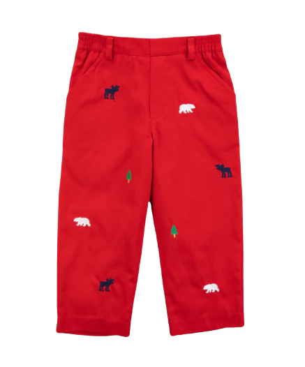 Embroidered Brushed Fineline Fake Fly Pants