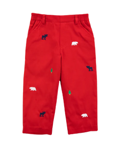 Embroidered Brushed Fineline Fake Fly Pants