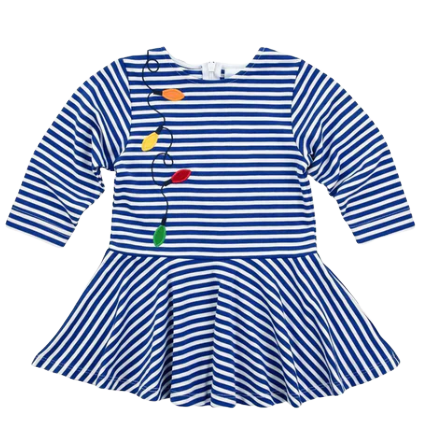 Royal Blue Stripe Knit Dress With Holiday Lights