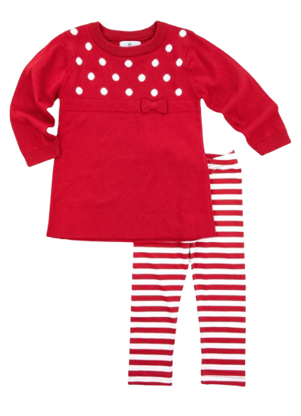 Red Sweater Tunic With Bow And Leggings