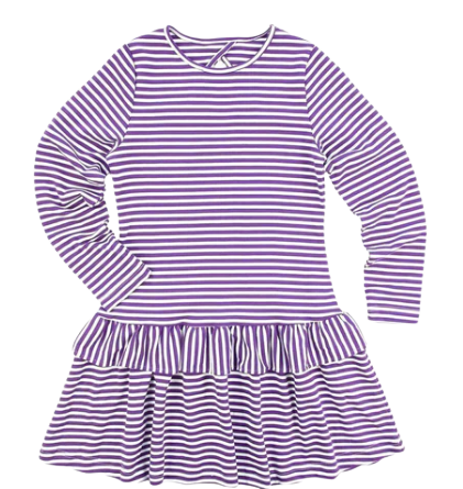 Purple Stripe Knit Dress With Double Ruffle