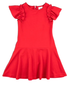 Red Crepe Scuba Dress With Ruffle Sleeve