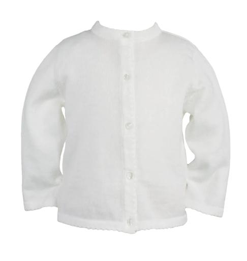 Scalloped Edge Cardigan Sweater - White
