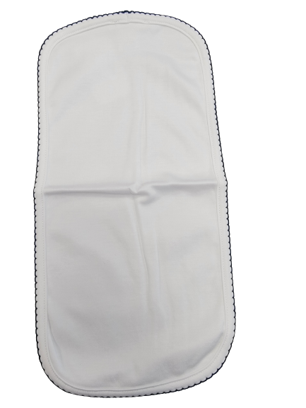 White Pima Burping Pad Navy Blue Trim