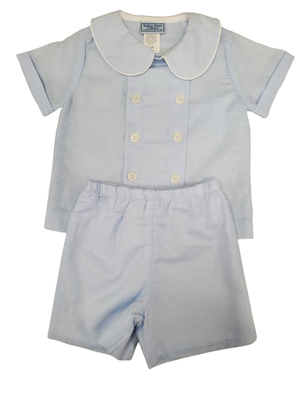 Blue Linen Dressy Short Set
