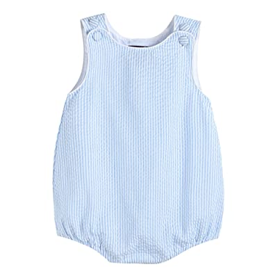Boys Light Blue Seersucker One-Piece Bubble Romper