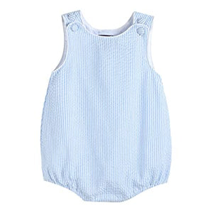 Boys Light Blue Seersucker One-Piece Bubble Romper