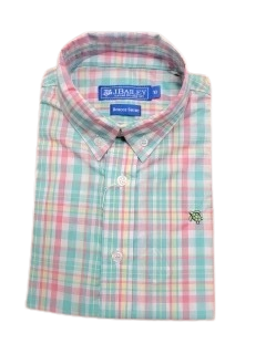 Boys Short Sleeve Oxford Green Plaid