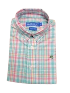 Boys Short Sleeve Oxford Green Plaid