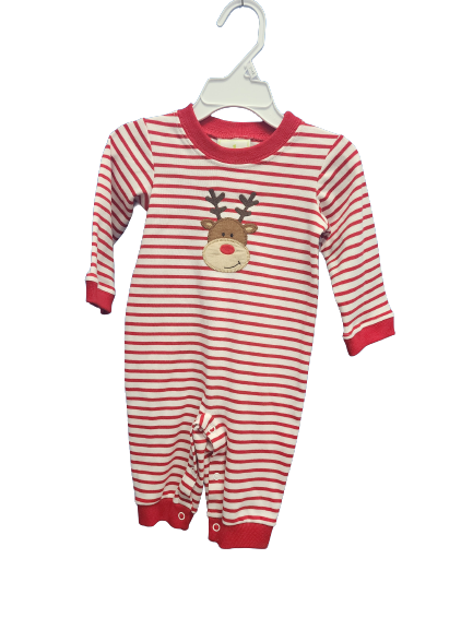 Reindeer Romper, Red Stripe