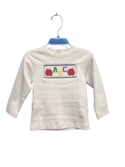 ABC Smocked White Knit Long Sleeve Tee