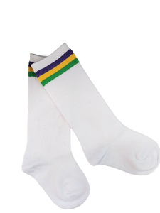 Mardi Gras Knee Socks - W/Purple Green and Gold Stripe