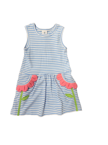 Stripe Knit Dress with Flower Pedal Pockets