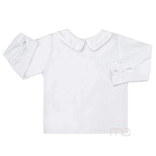 Boys White Long Sleeve Shirt, Peter Pan Collar