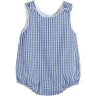 Boys Dark Blue Gingham One-Piece Bubble Romper