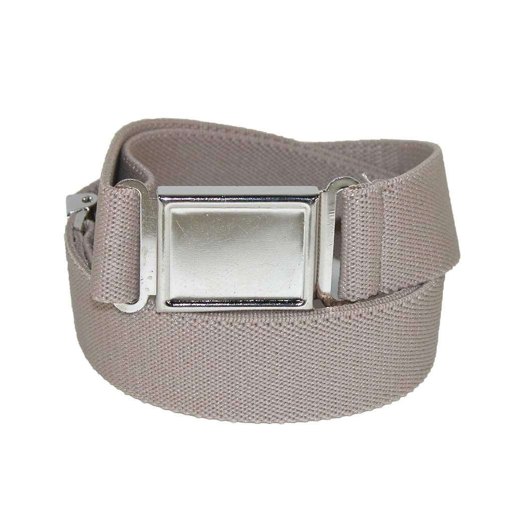 Adjustable Polyester Stretch Belt Khaki With Iron Silver Polished Metal Magnetic Buckle