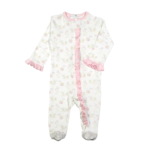 Nursery Rhymes Pink Pima Zipper Footie