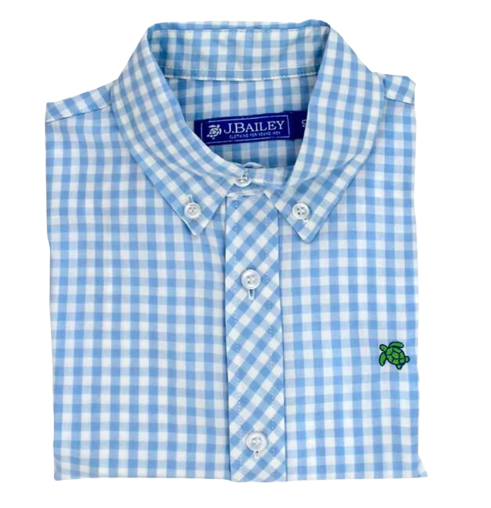 Boys Roscoe Button Down Shirt, Blue Check