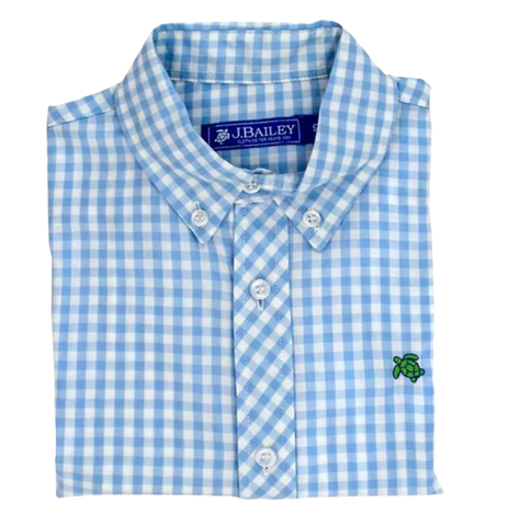 Boys Roscoe Button Down Shirt, Blue Check